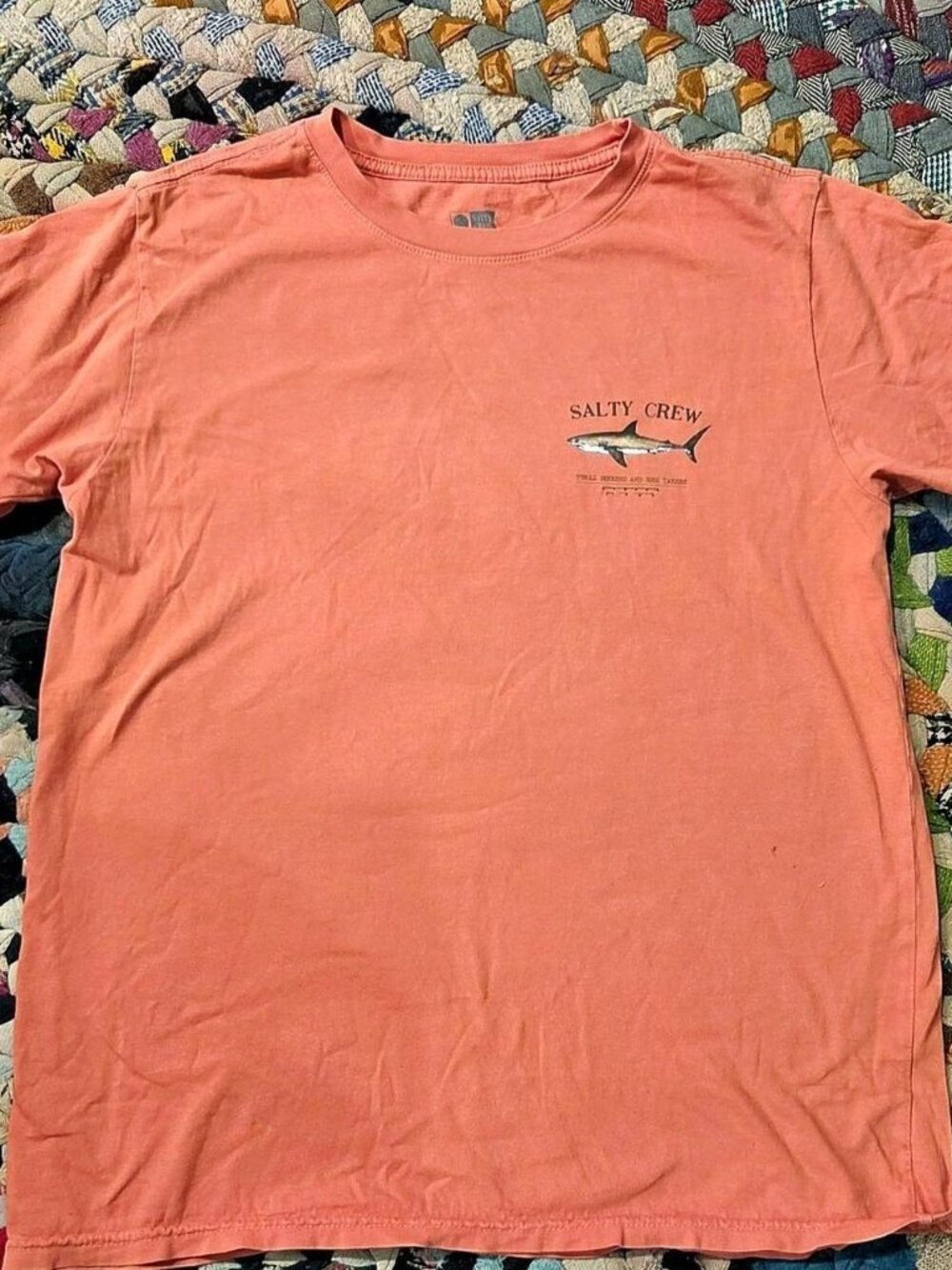Salty Crew coral cotton t-shirt with shark graphic, size S #surf #shark
